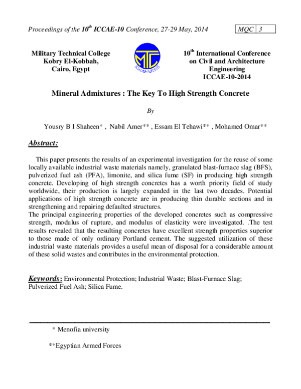 (PDF) Mineral Admixtures : The Key To High Strength Concrete