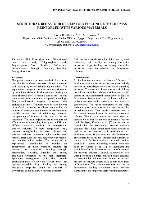 (PDF) Structural Behaviour of Reinforced Concrete Columns Reinforced ...