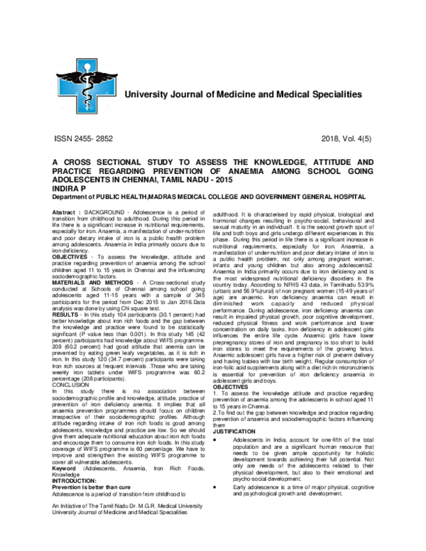 (PDF) A cross-sectional study to assess the knowledge, attitude, and ...
