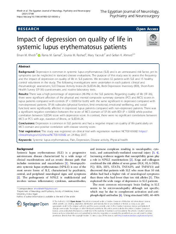(PDF) Impact of depression on quality of life in systemic lupus ...