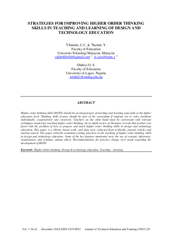 (PDF) Strategies for improving higher order thinking skills in teaching ...