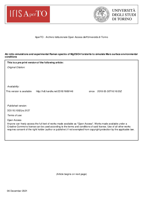 (PDF) Ab initiosimulations and experimental Raman spectra of ...