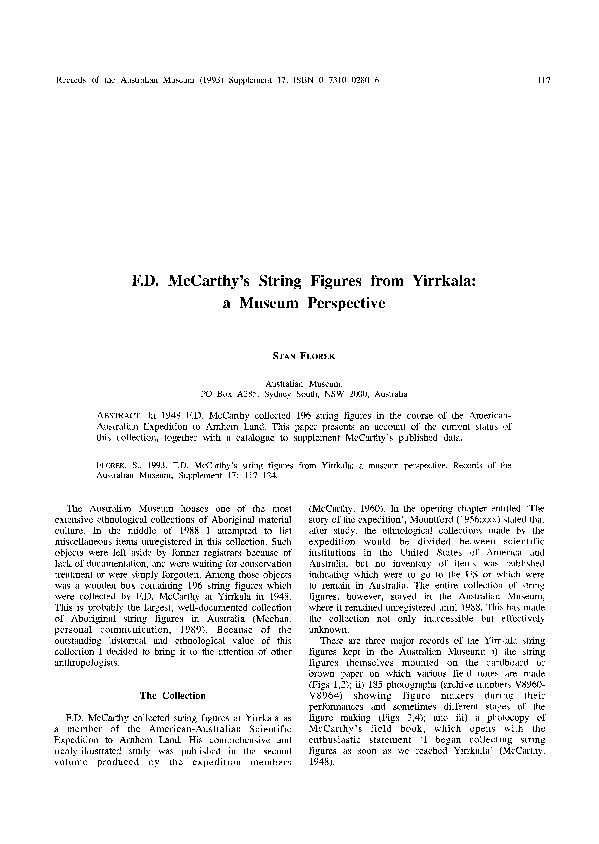 (PDF) FD McCarthy's String Figures from Yirrkala: a Museum Perspective
