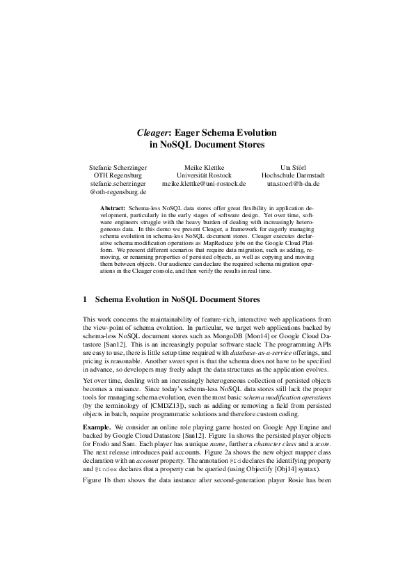 (PDF) Cleager: Eager Schema Evolution in NoSQL Document Stores