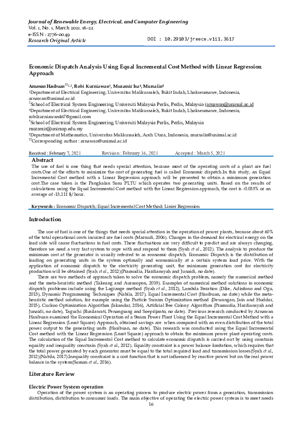 (PDF) Economic Dispatch Analysis Using Equal Incremental Cost Method ...