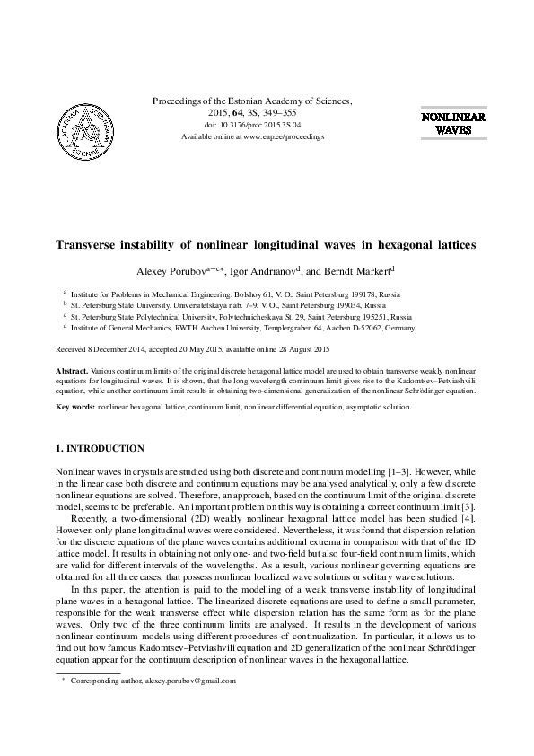 (PDF) Transverse instability of nonlinear longitudinal waves in ...