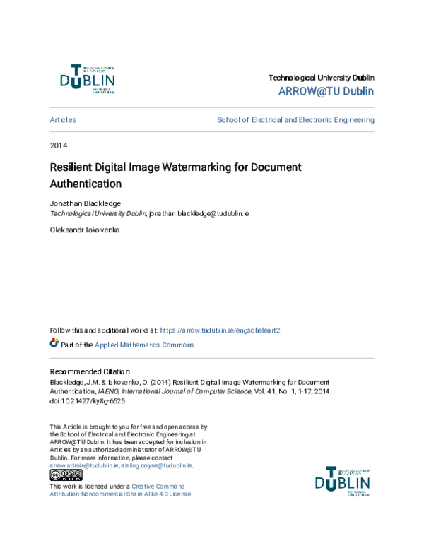(PDF) Resilient Digital Image Watermarking for Document Authentication