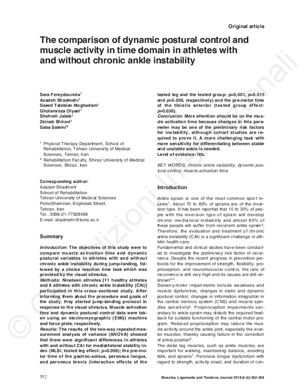 (PDF) The comparison of dynamic postural control and muscle activity in ...