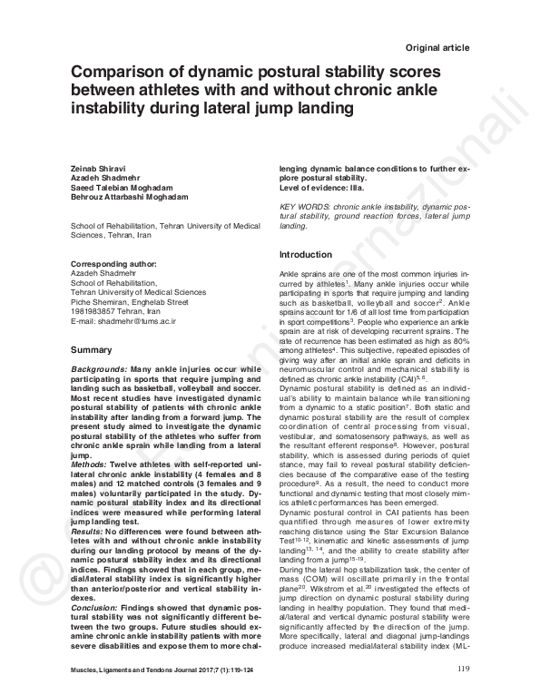 (PDF) Comparison of dynamic postural stability scores between athletes ...