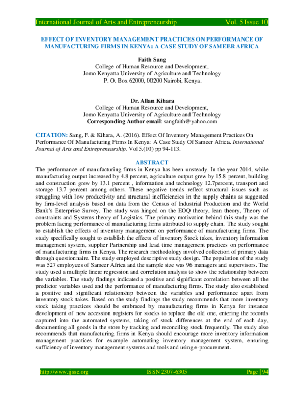 (PDF) Effect of Inventory Management Practices on Performance of ...