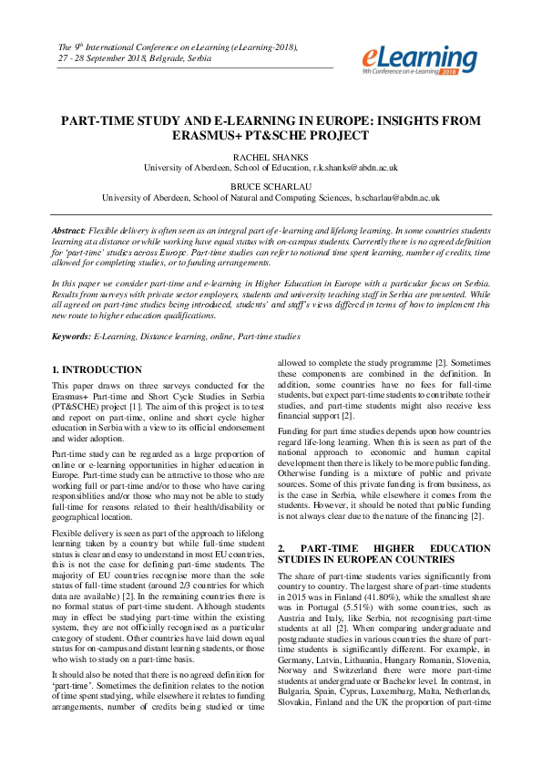  PDF Part Time Study And E Learning In Europe Insights From Erasmus 