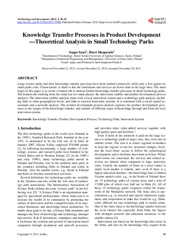 (PDF) Knowledge Transfer Processes in Product Development—Theoretical ...
