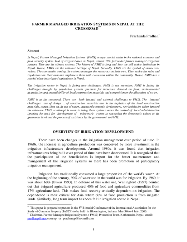 (PDF) Farmer Managed Irrigation Systems in Nepal at the Crossroad