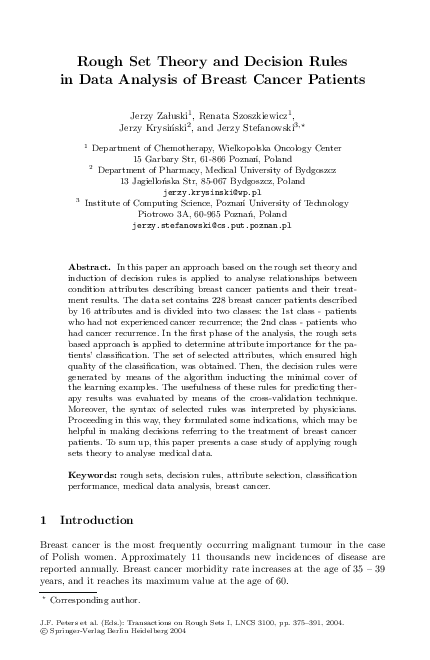 (PDF) Rough Set Theory and Decision Rules in Data Analysis of Breast ...