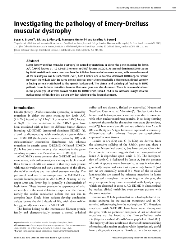 (PDF) Investigating the pathology of Emery–Dreifuss muscular dystrophy