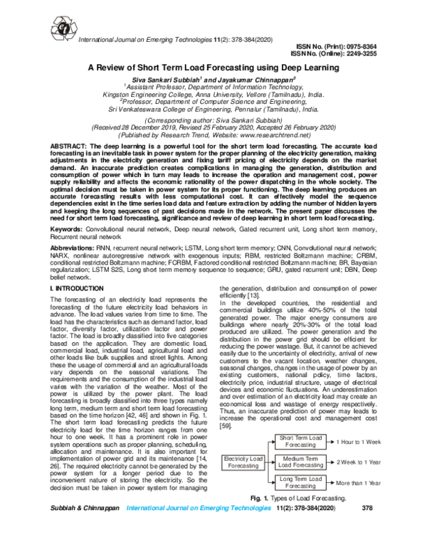 (PDF) A Review of Short Term Load Forecasting using Deep Learning