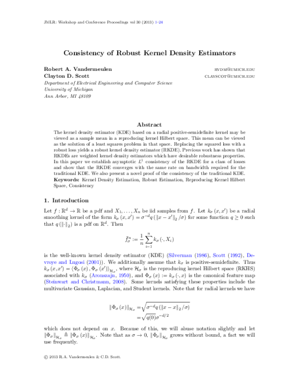 (PDF) Consistency of Robust Kernel Density Estimators