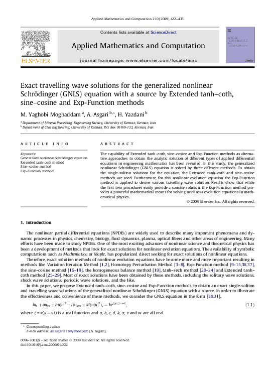 (PDF) Exact travelling wave solutions for the generalized nonlinear ...