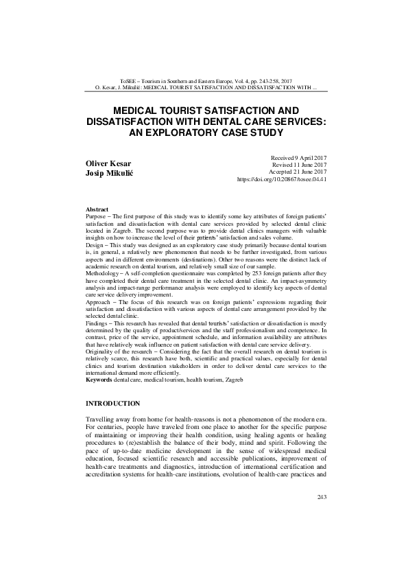 (PDF) Medical Tourist Satisfaction and Dissatisfaction With Dental Care