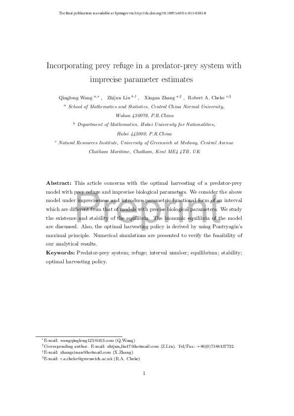 (PDF) Incorporating prey refuge into a predator–prey system with ...