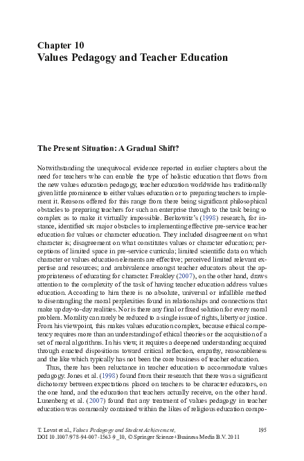 (PDF) Values Pedagogy and Teacher Education