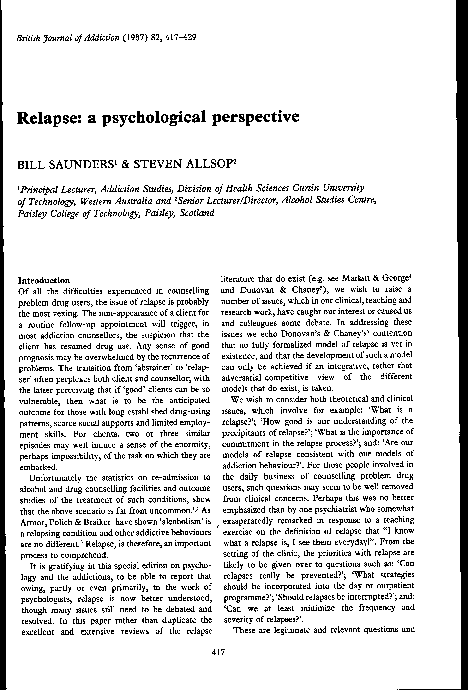 (PDF) Relapse: a psychological perspective