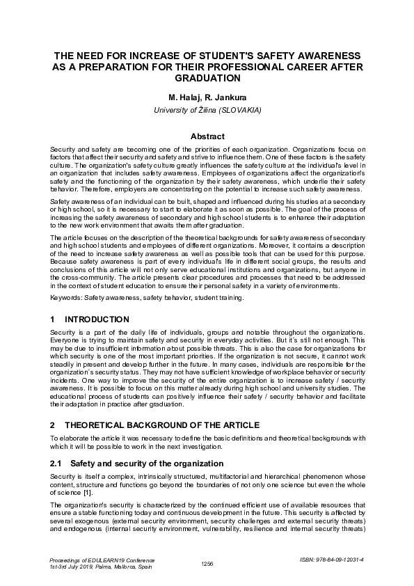 (PDF) The Need for Increase of Student's Safety Awareness as a ...