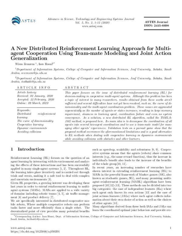(PDF) A New Distributed Reinforcement Learning Approach for Multiagent ...