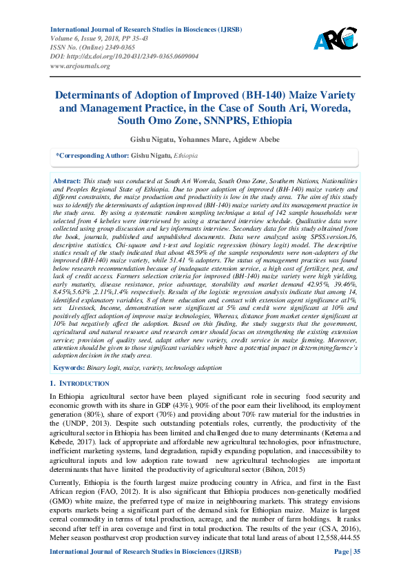(PDF) Determinants of Adoption of Improved (BH-140) Maize Variety and ...
