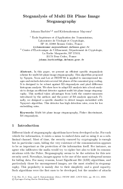 (PDF) Steganalysis of Multi Bit Plane Image Steganography