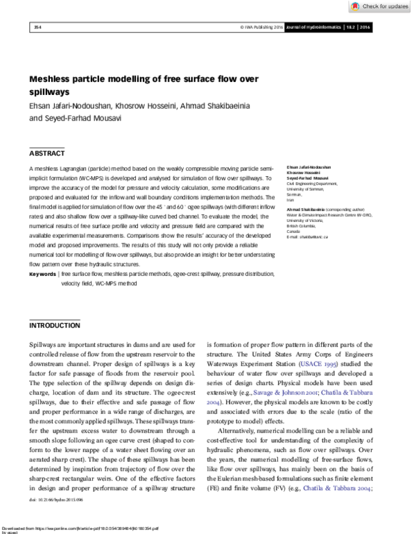 (PDF) Meshless particle modelling of free surface flow over spillways