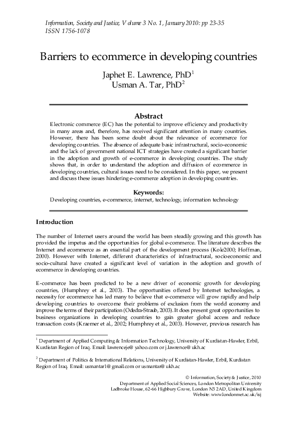 (PDF) Barriers to ecommerce in developing countries