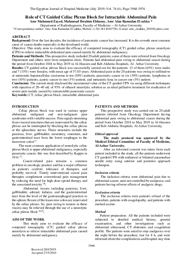(PDF) Role of CT Guided Celiac Plexus Block for