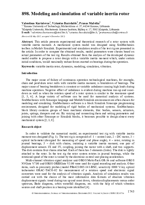 (PDF) Modeling and simulation of variable inertia rotor