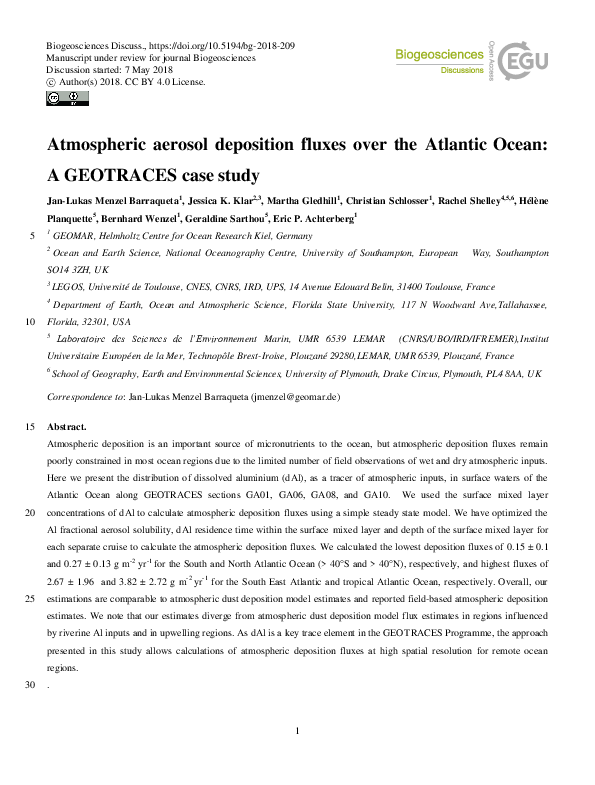 (PDF) Atmospheric aerosol deposition fluxes over the Atlantic Ocean: A ...