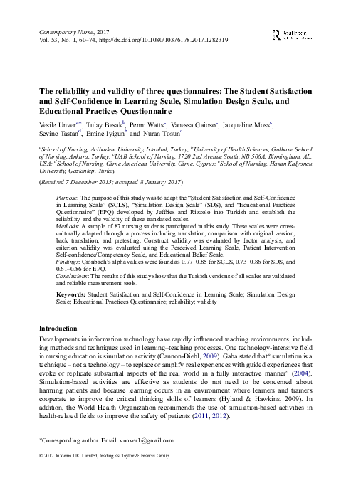 (PDF) The reliability and validity of three questionnaires: The Student ...