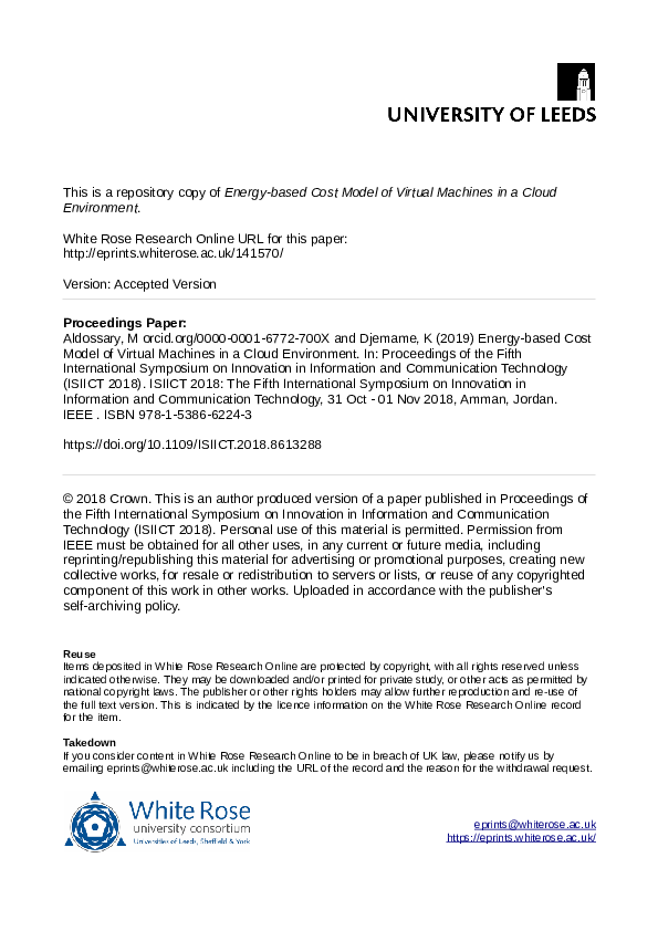 (PDF) Energy-based Cost Model of Virtual Machines in a Cloud Environment