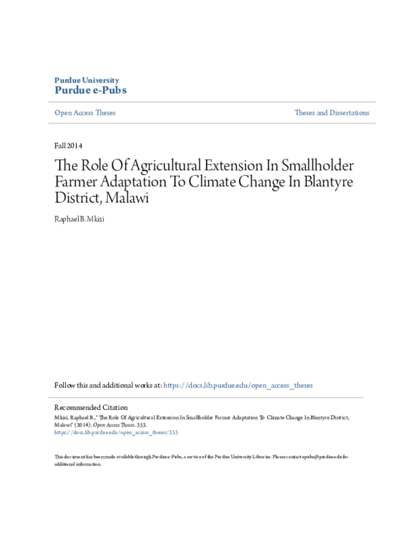 (PDF) The role of agricultural extension in smallholder farmer ...
