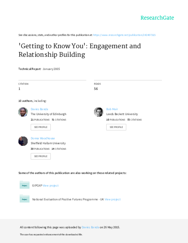 (PDF) Getting to know you: Engagement and relationship building: First ...