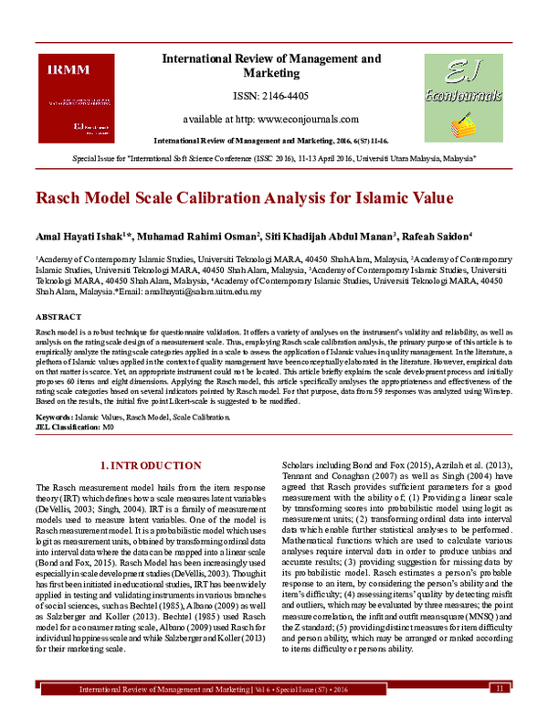 (PDF) Rasch Model Scale Calibration Analysis for Islamic Value
