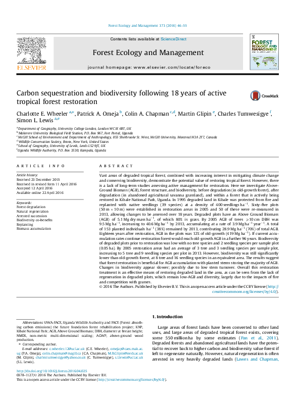 (PDF) Carbon sequestration and biodiversity following 18years of active ...