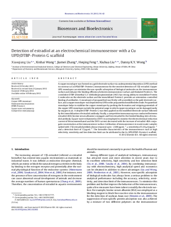 (PDF) Detection of estradiol at an electrochemical immunosensor with a