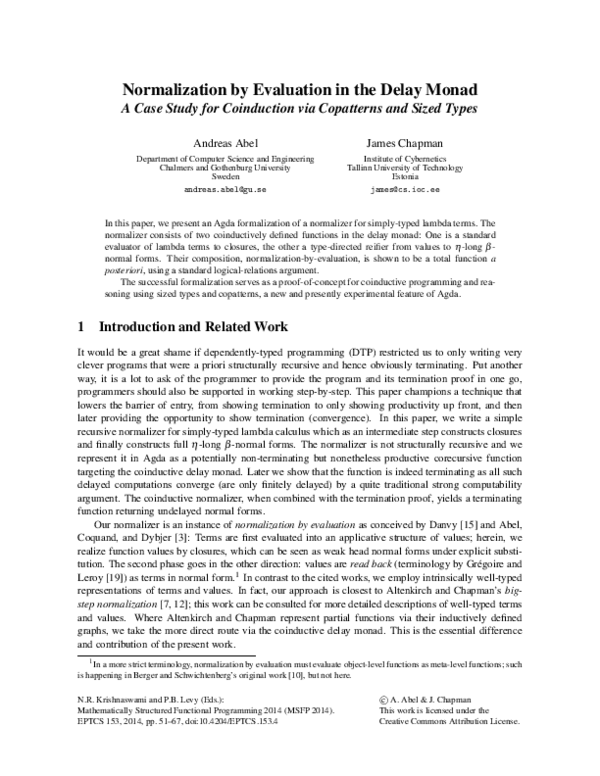 (PDF) Normalization by Evaluation in the Delay Monad: A Case Study for ...