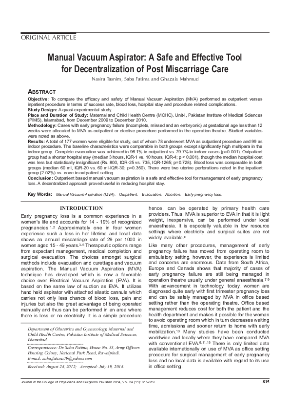 (PDF) Manual vacuum aspirator: a safe and effective tool for ...