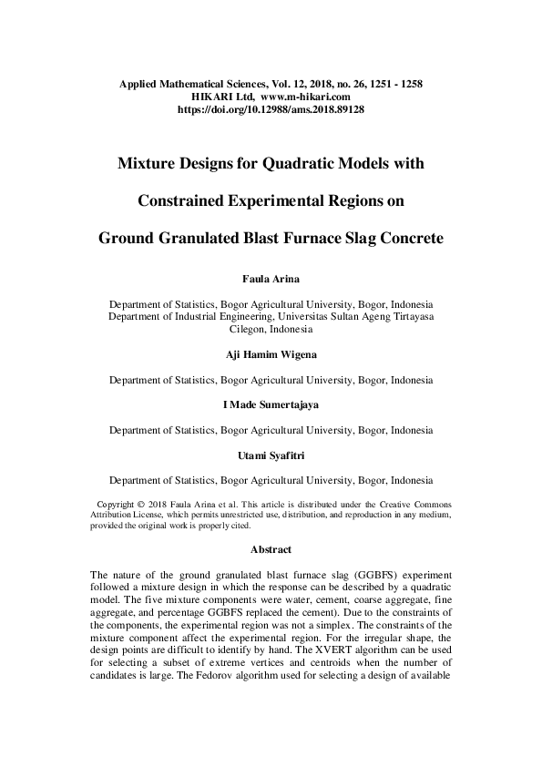 (PDF) Mixture designs for quadratic models with constrained ...