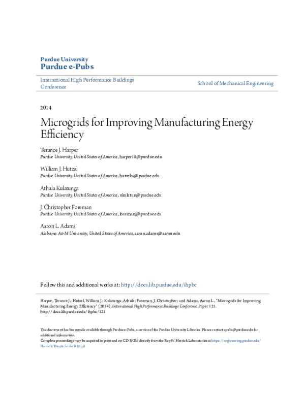 (PDF) Microgrids for improving manufacturing energy efficiency