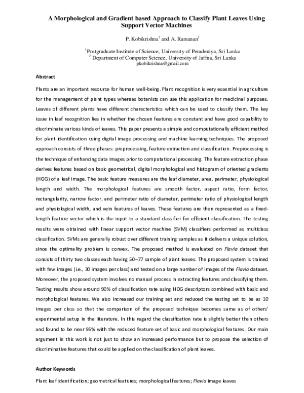 (PDF) A Morphological and Gradient based Approach to Classify Plant ...