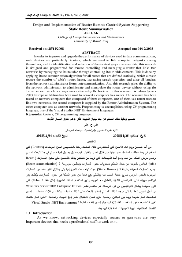(PDF) Design And Implementation Of Router Remote Control System ...