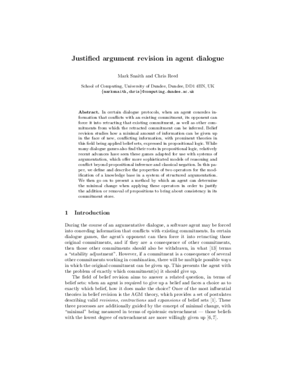 (PDF) Justified argument revision in agent dialogue
