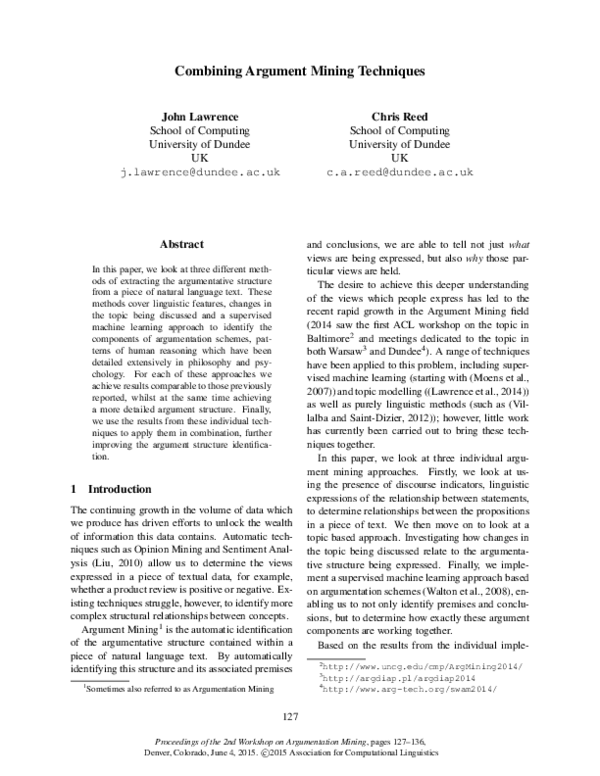 (PDF) Combining Argument Mining Techniques
